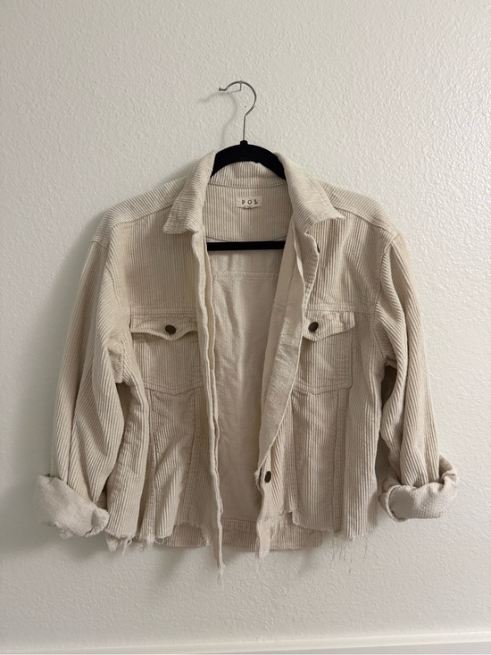 POL Jackets & Blazers - POL Cream Corduroy Trucker Jacket with Frayed Hem